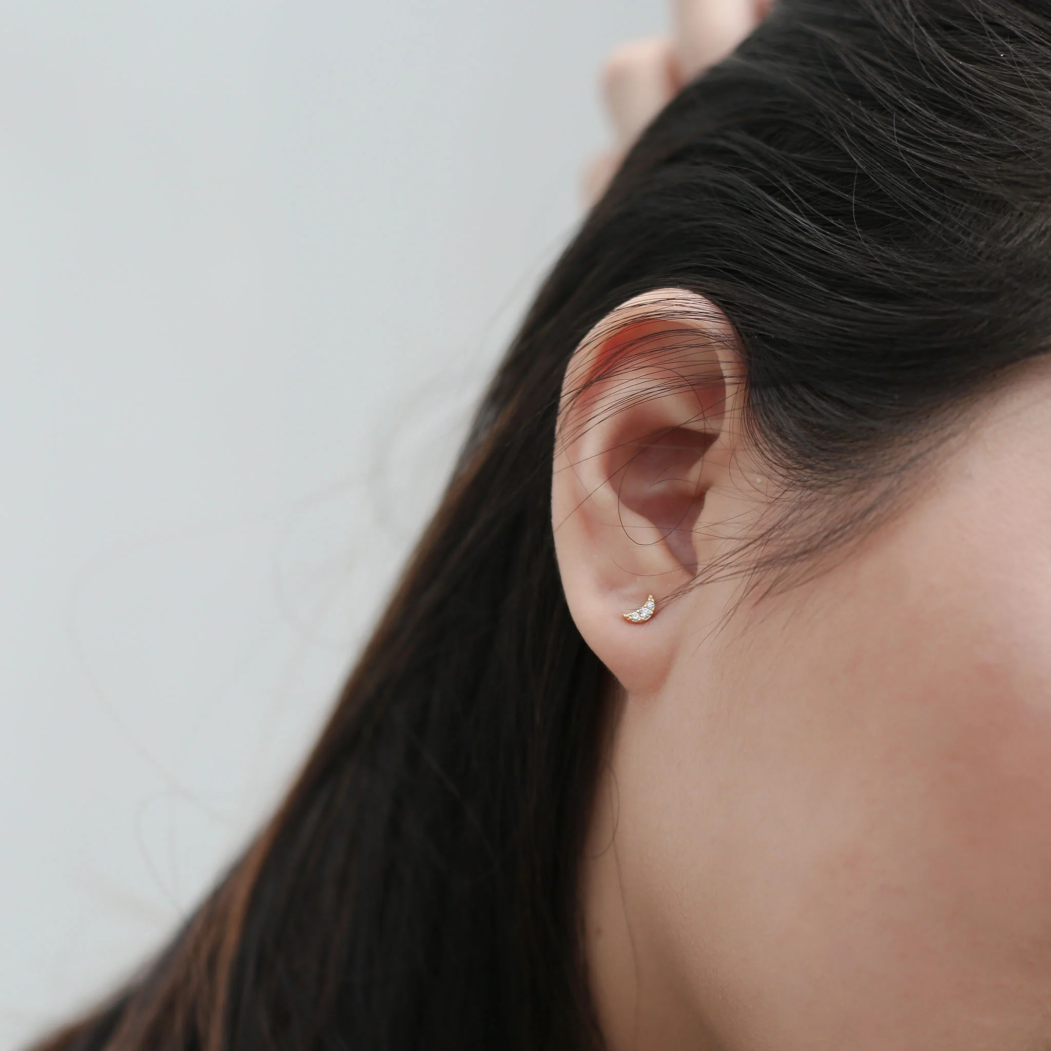 Pave Moon Studs in 14k Gold - Image 3